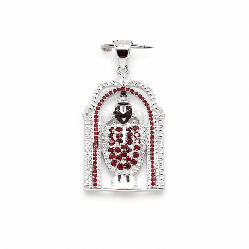 92.50 silver Lord Srinivasan with red and white Dimond stones pendent - 3