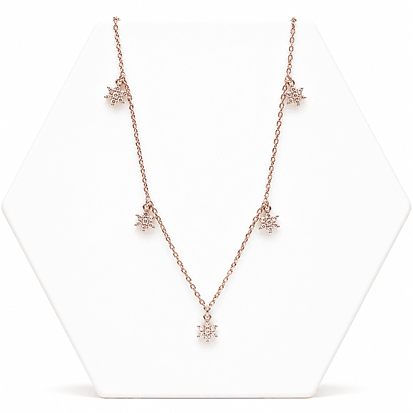 92.50 rose gold mini neckless with 5 Dimond flower hangings - 18