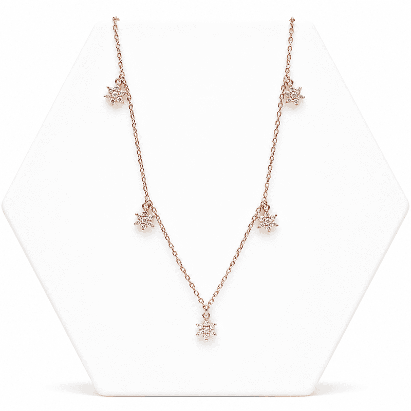92.50 rose gold mini neckless with 5 Dimond flower hangings - 18