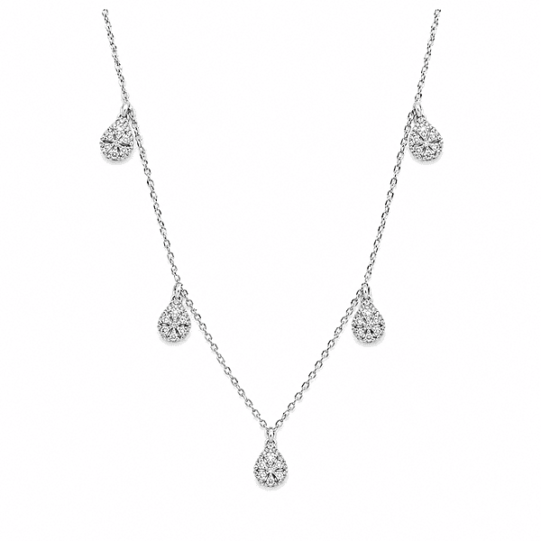 92.50 Silver mini neckless with 5 Dimond flower hangings - 18