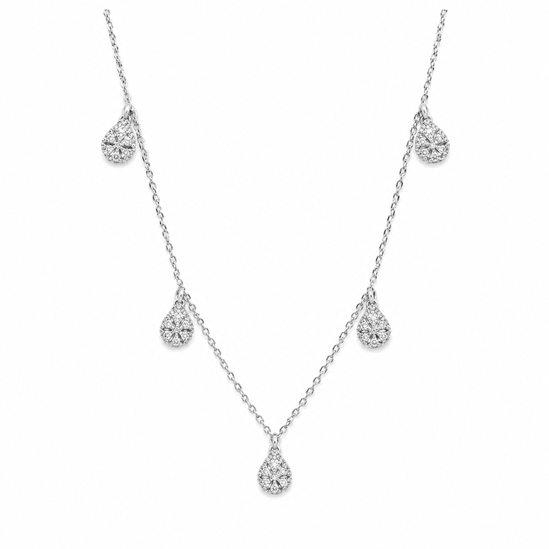 92.50 Silver mini neckless with 5 Dimond flower hangings - 18