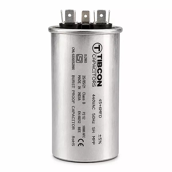 TIBCON 45+2/4/6 MFD Dual Capacitance Capacitor for Air Conditioner |BURST PROOF