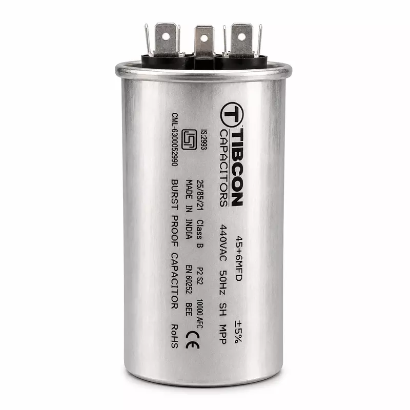 TIBCON 45+2/4/6 MFD Dual Capacitance Capacitor for Air Conditioner |BURST PROOF