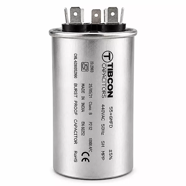 Tibcon 55+6 MFD Capacitor for Air Conditioner (PIN Type)