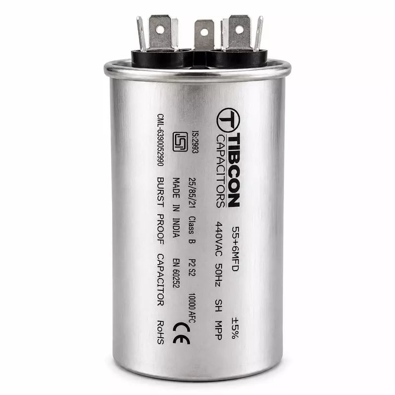 Tibcon 55+6 MFD Capacitor for Air Conditioner (PIN Type)