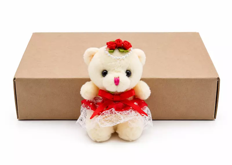 Small Teddy With Dress & Bow - Red/Pink
