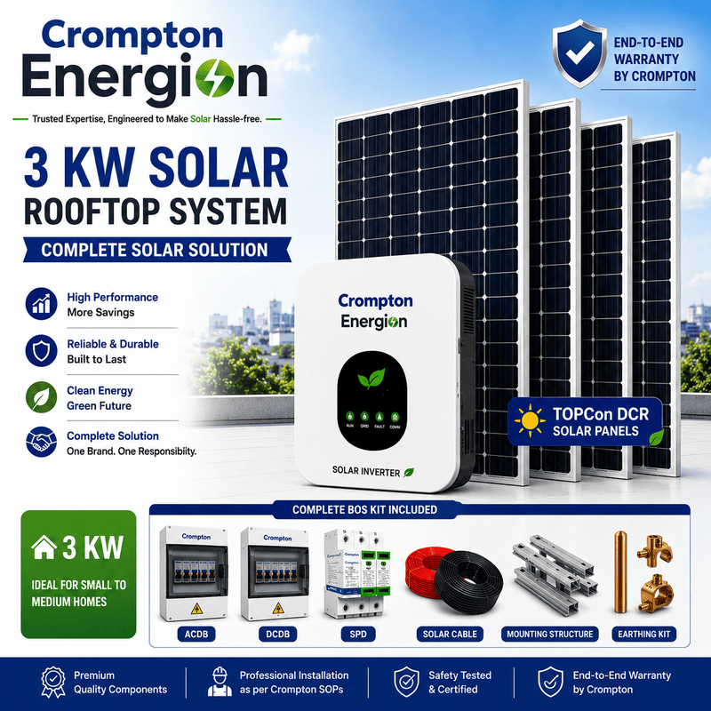 3 KW Crompton On-Grid System with Topcon DCR panels