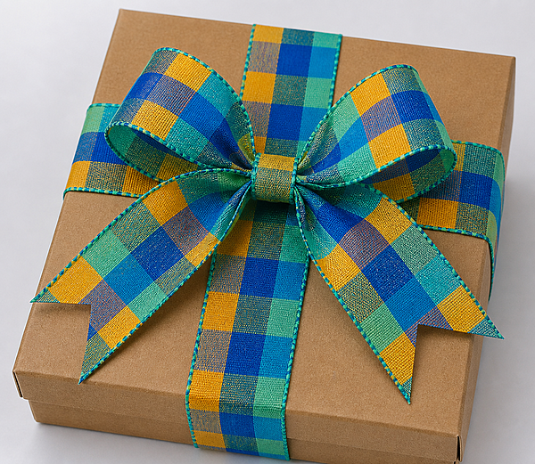 Check Fabric Ribbon-Blue, Mustard & Mint-4 cms-10 yards
