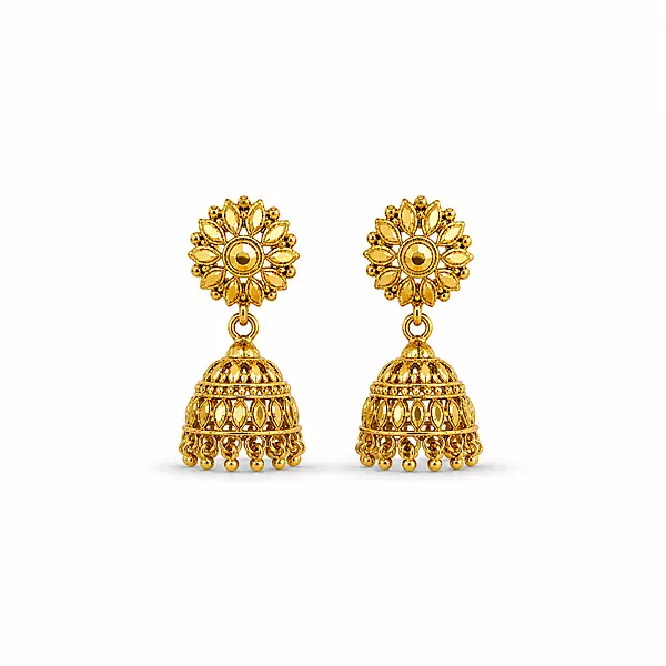 Traditional Gold Plated Floral Jhumka Earrings for Women | Ethnic Temple Style Drop Earrings
