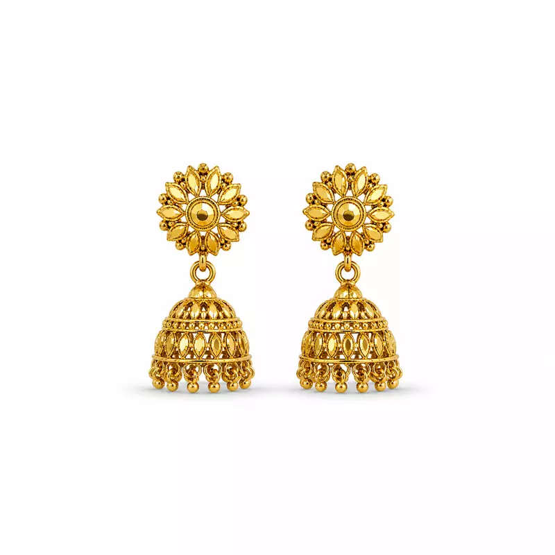 Traditional Gold Plated Floral Jhumka Earrings for Women | Ethnic Temple Style Drop Earrings