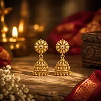 Traditional Gold Plated Floral Jhumka Earrings for Women | Ethnic Temple Style Drop Earrings