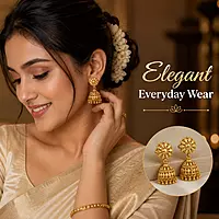 Traditional Gold Plated Floral Jhumka Earrings for Women | Ethnic Temple Style Drop Earrings