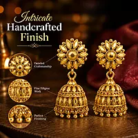Traditional Gold Plated Floral Jhumka Earrings for Women | Ethnic Temple Style Drop Earrings