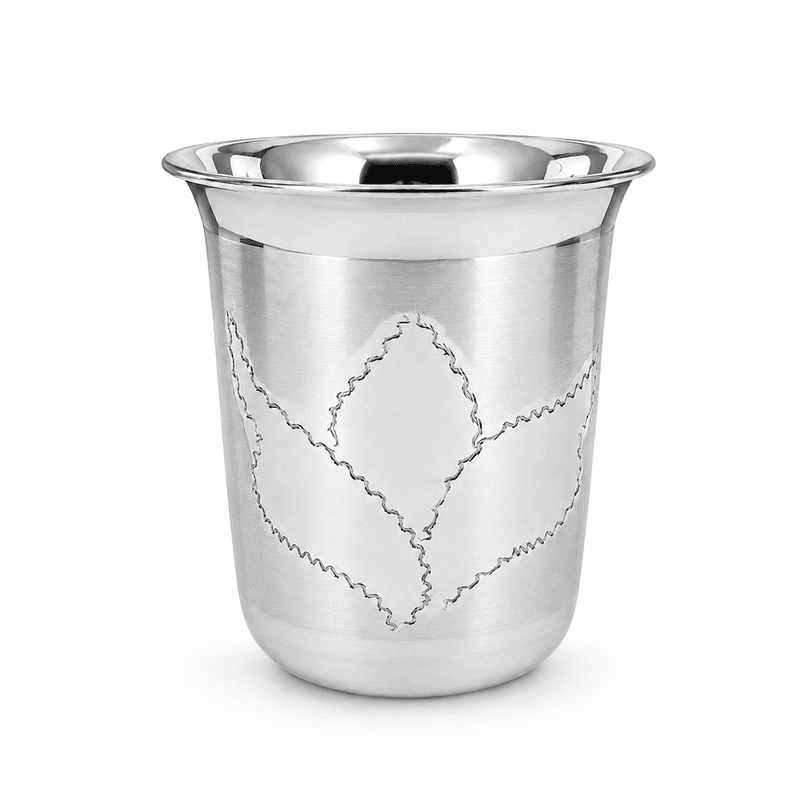 Sterling Silver Designer Pooja Glass Tumbler | Traditional Silver Drinking Glass