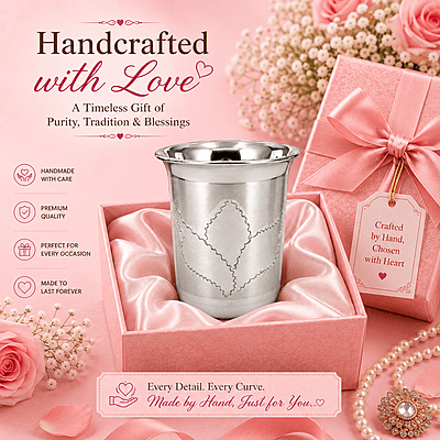 Sterling Silver Designer Pooja Glass Tumbler | Traditional Silver Drinking Glass