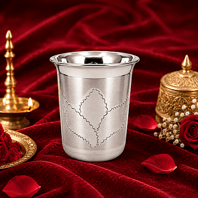 Sterling Silver Designer Pooja Glass Tumbler | Traditional Silver Drinking Glass