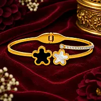 Premium Floral Adjustable Bracelet for Women | Gold Plated Crystal Open Cuff Bracelet