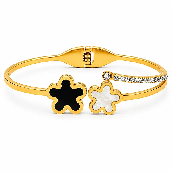 Premium Floral Adjustable Bracelet for Women | Gold Plated Crystal Open Cuff Bracelet