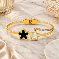 Premium Floral Adjustable Bracelet for Women | Gold Plated Crystal Open Cuff Bracelet