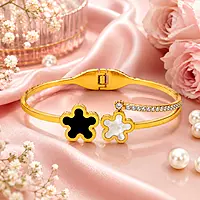Premium Floral Adjustable Bracelet for Women | Gold Plated Crystal Open Cuff Bracelet