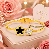 Premium Floral Adjustable Bracelet for Women | Gold Plated Crystal Open Cuff Bracelet