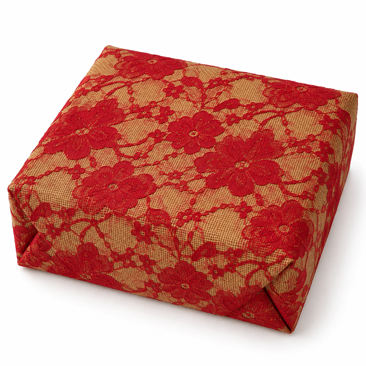 Faux Burlap Jute Roll with Lace - Red