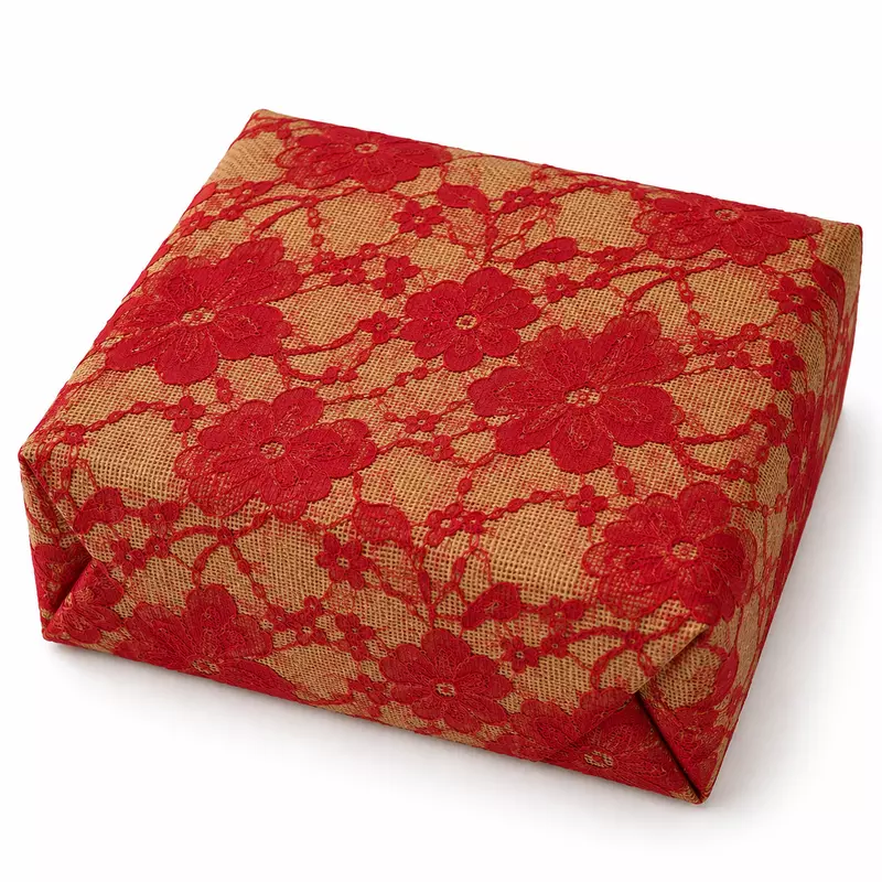Faux Burlap Jute Roll with Lace - Red
