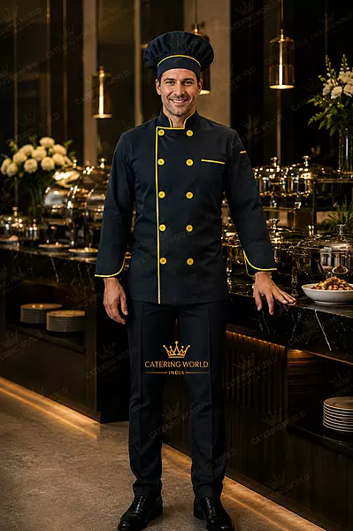 COAT SET BLACK YELLOW PIPING 3 1 GE