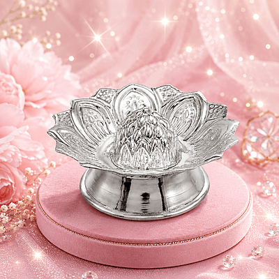 Sterling Silver Lotus Floral Base Incense Holder Approx 12 Gram