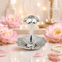 Sterling Silver Lotus Agarbatti Stick Stand | Decorative Incense Holder for Pooja