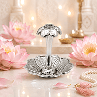 Sterling Silver Lotus Agarbatti Stick Stand | Decorative Incense Holder for Pooja