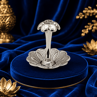 Sterling Silver Lotus Agarbatti Stick Stand | Decorative Incense Holder for Pooja