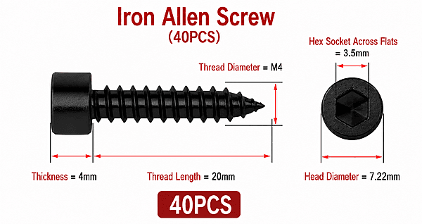 DE020AI-ALLEN SCREW 20MM IRON (40 PCS)