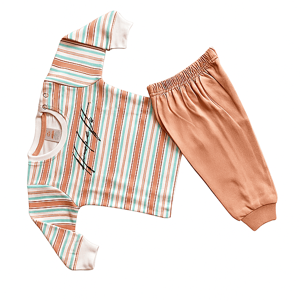 Peach & Mint Striped Baby Cotton Suit
