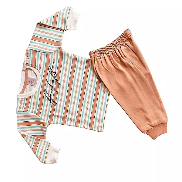 Peach & Mint Striped Baby Cotton Suit