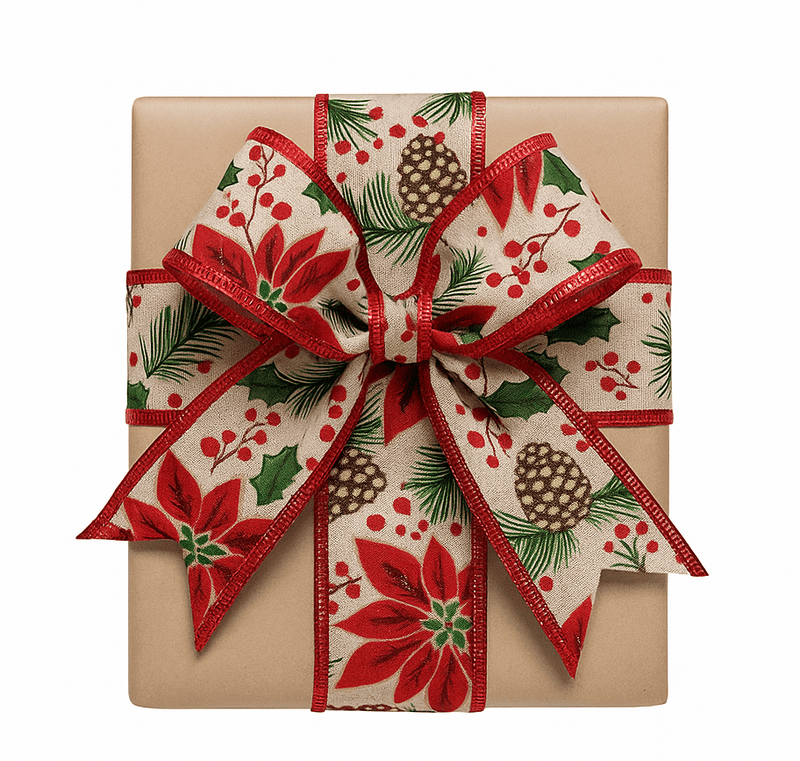 Festive Pine & Holly Burlap Ribbon