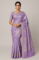Lavender Banarasi Silk Saree with Multicolor Floral Weaving
