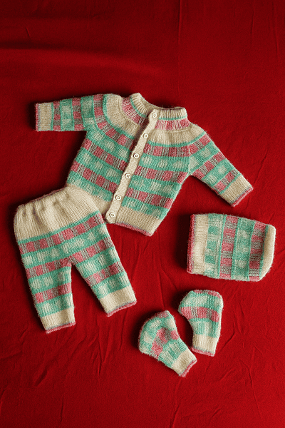 Knitted Baby Woolen Set – Sweater, Pants, Cap & Mittens