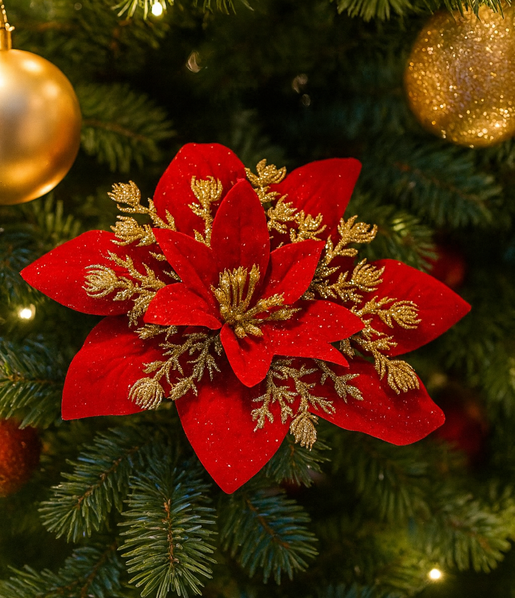 Velvet Royale Poinsettia with Golden Sprigs