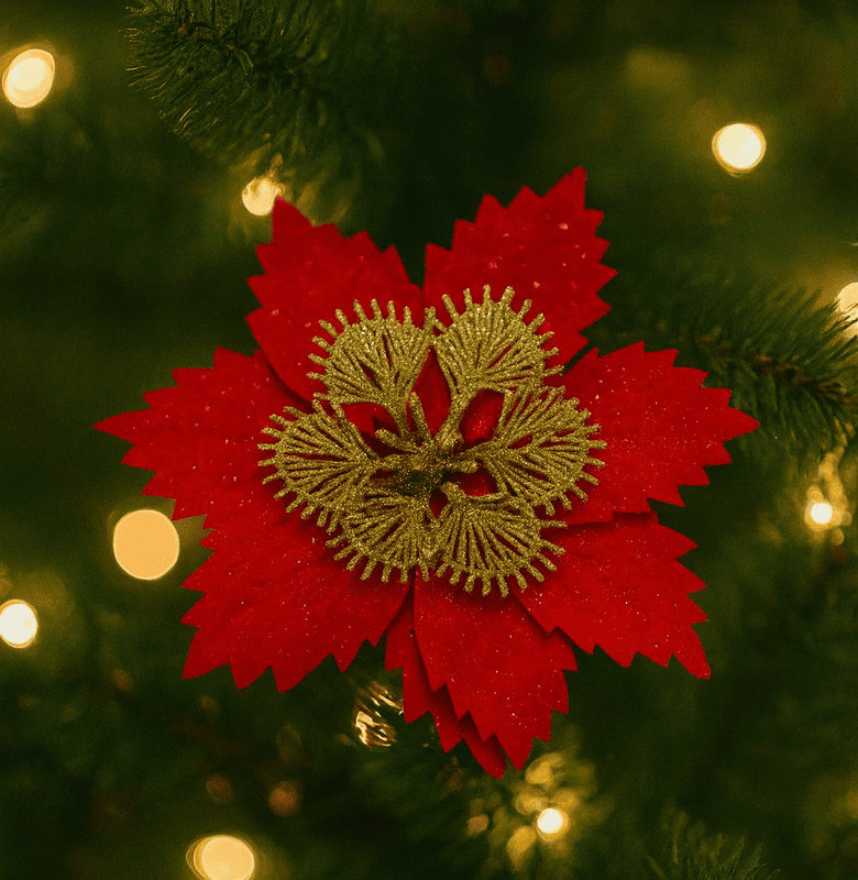 Red Flower with Gold Ginkgo Center