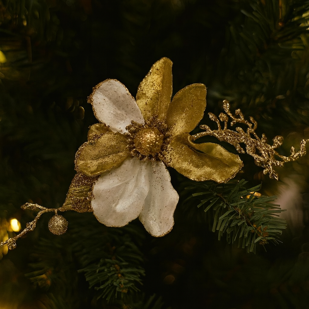 Gold & White Flower with Glitter Ferns