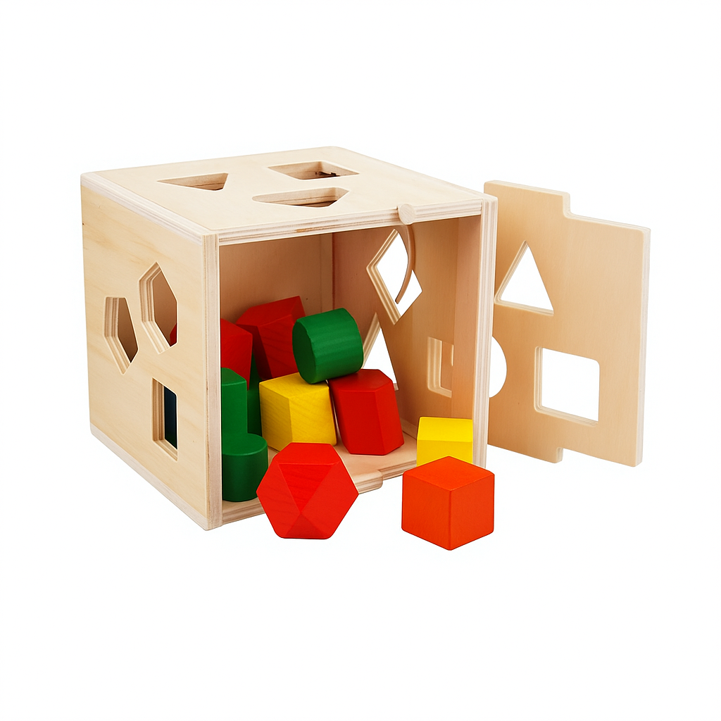 Wooden Shape Sorting Cube – eco-friendly wooden shape sorter for learning colors, shapes, and stacking