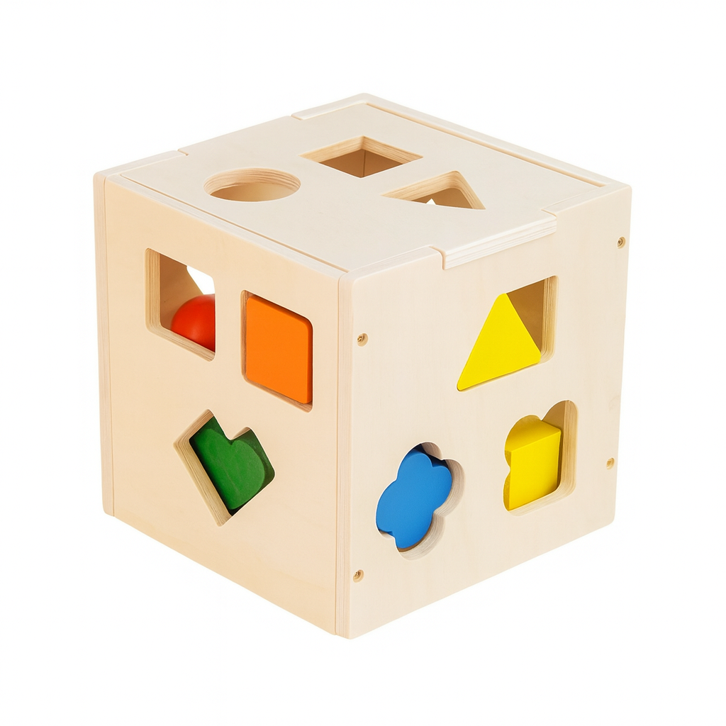 Wooden Shape Sorting Cube – eco-friendly wooden shape sorter for learning colors, shapes, and stacking
