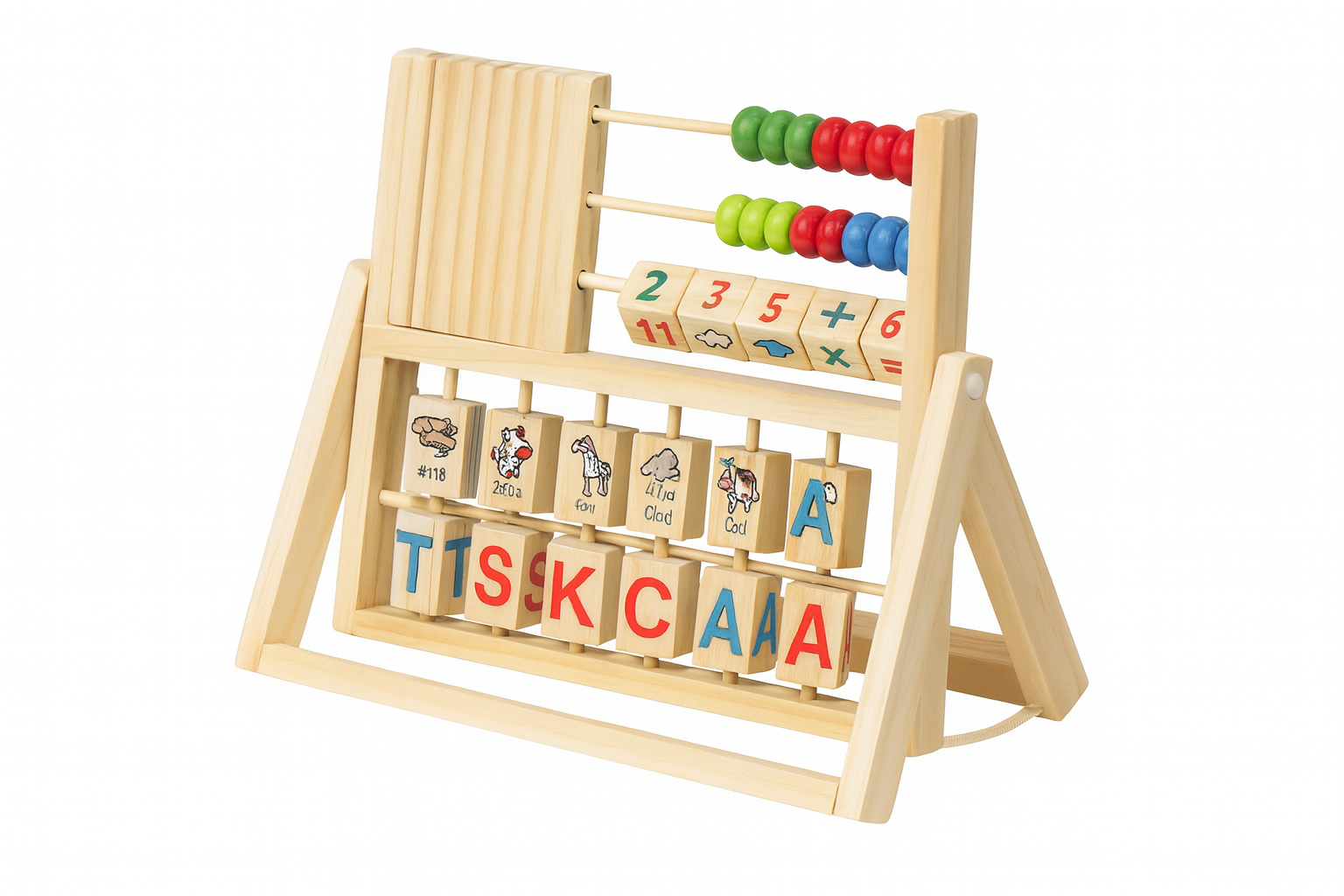 Wooden Educational Learning Board for Kids – Abacus, Clock & Alphabet Blocks | Montessori Early Learning Toy