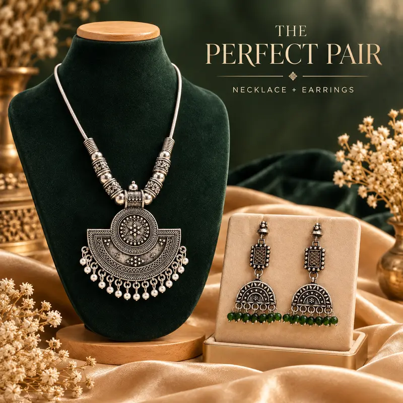 Riwaayat Duo — Oxidised Necklace & Earring Set