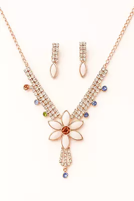 Elegant Floral Crystal Necklace and Earring Set