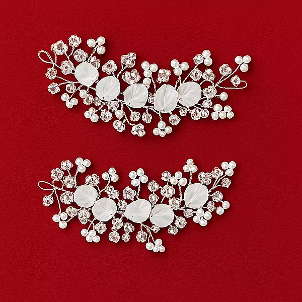 Pearl Floral Bridal Hair Pins Set-2pc