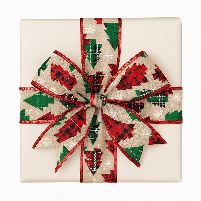 Plaid Pine Christmas Burlap Ribbon