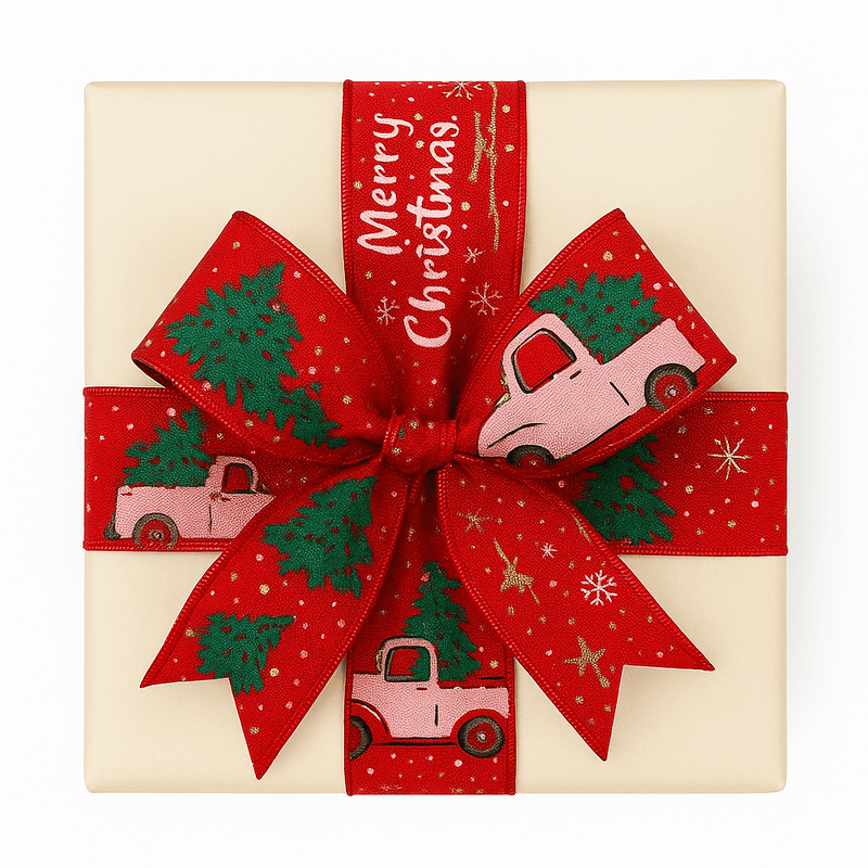 Vintage Christmas Truck Burlap Ribbon