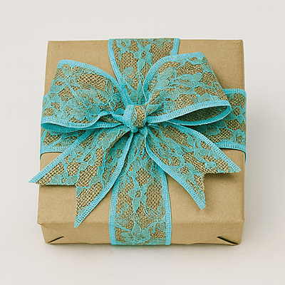 Jute Burlap Ribbon with Lace -Blue